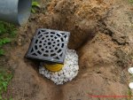 Dränagerohr Regenwasser Sickerschacht - Loch aufgefüllt mit Marmorkies